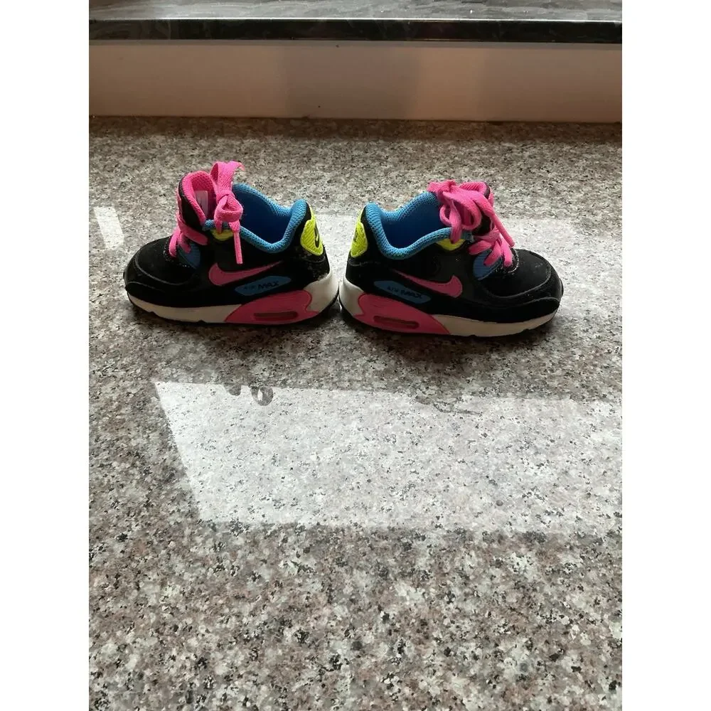 Nike Air Max Toddler Girls Size 5C Black Pink Blue Neon Running Shoes Sneakers